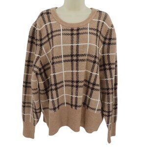 Banana Republic Womens XXL Tan Black White Check Plaid Knit Sweater Pullover Top